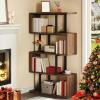 imageYITAHOME Geometric Bookshelf 5Tier Bookshelf SShaped Bookshelves Modern Geometric Bookcase Freestanding Multifunctional Storage Shelving for Living Room Home Office BlackRetro Brown