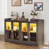 imageYITAHOME Home Bar Cabinet wLED Light 55 Liquor Cabinet with 4 Doors Coffee Bar Cabinet with Adjustable Shelves Wine Cabinet for Kitchen Living Room BlackCharcoal Grey