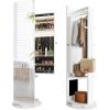 imageYITAHOME Jewelry Mirror Cabinet with Lights Full Length Mirror Jewelry Armoire LED Jewelry Organizer with 1 Coat Hanger 4 Hooks Standing Jewelry Armoires with Storage Shelves
