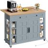 imageYITAHOME Kitchen Island with Drop Leaf Mobile Storage Island with Power Outlet Americana Rolling Kitchen Carts with Storage Shelves and Drawers Island Table on Wheels for Dining Room BeigeGray Blue