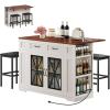 imageYITAHOME Kitchen Island with Seating 47 Inch Mobile Storage Island with Drop Leaf Rolling Islands Table with Power Outlet ampamp Spice Rack 2 Upholstered Stools and Footrest for Dining Room Off WhiteOff White