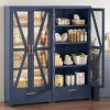 imageYITAHOME Kitchen Pantry Cabinet with Lights 61quot Metal Storage Cabinets with Adjustable Shelves Organizer Cabinet with Barn Doors Freestanding Cupboard with Drawer for Dining Living Room Navy BlueNavy Blue