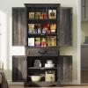 imageYITAHOME Kitchen Pantry Storage Cabinet 66quot Freestanding Farmhouse Glass Door Display Storage Cabinet with Door ampamp Shelves for Living ampamp Dinning Room WhiteDark Rustic Oak