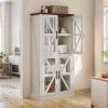 imageYITAHOME Kitchen Pantry Storage Cabinet 66quot Freestanding Farmhouse Glass Door Display Storage Cabinet with Door ampamp Shelves for Living ampamp Dinning Room WhiteWhite