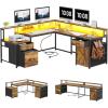 imageYITAHOME L Shaped Desk 63quot Reversible Computer Desk with 3 Drawers ampamp Power Outlets Corner Desk with LED Lights ampamp Storage Cabinet Long Home Office Desk BlackRustic Brown