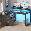 imageYITAHOME L Shaped Desk with Drawers 55quot Corner Computer Desk with Power Outlets LShaped Desk with LED Lights ampamp File Cabinet for Home Office GreyCharcoal Grey