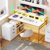 imageYITAHOME L Shaped Desk with Drawers 55quot Corner Computer Desk with Power Outlets ampamp LED Lights Large LShaped Office Desks with File Cabinet White ampamp GoldWhite  Gold