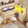 imageYITAHOME L Shaped Desk with Power Outlets 55quot Computer Desk with Drawers ampamp Bookshelf Home Office Desk with LED Lights Corner Desk with File Cabinet White ampamp OakWhite  Oak