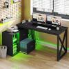 imageYITAHOME L Shaped Desk with Power Outlets ampamp File Cabinet55quot Reversible Corner Computer Desk with Drawers ampamp LED Lights LShaped Desk with 4 Glass Open Storage Shelves BlackBlack