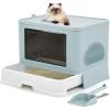 imageYITAHOME Large Enclosed Cat Litter Box with Cushion AntiSplash Closed Litter Boxes with Litter Scoop Front Entry Top Exit Door Easy to Install and CleanBlue