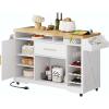 imageYITAHOME Large Kitchen Island with Power Outlet Rolling Kitche Cart with Wine Rack Mobile Storage Islands with Spice Rack Glass Holder Island Table on Wheels for Living Room 50 Inch Wide WhiteWhite Oak