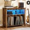 imageYITAHOME Large Record Player Stand with Power Outlets ampamp LED Lights Vinyl Record Storage Table with Display Shelf Holds Up to 120 Albums Turntable Stand for Living Room Bedroom BrownBrown