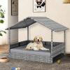 imageYITAHOME Large Wicker Dog House with Cushion Outdoor Indoor Rattan Doghouse Elevated Raised Dog Bed with Canopy Waterproof Dog Cot for Small Medium and Large Dogs GrayGray