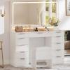 imageYITAHOME Lighted Vanity Table with Glass Top 11 Drawers ampamp Storage Stool Makeup Desk with Smart Mirror Touch LED Lights Charging Ports ampamp Hair Dryer HolderLight White