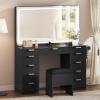 imageYITAHOME Lighted Vanity Table with Glass Top 11 Drawers ampamp Storage Stool Makeup Desk with Smart Mirror Touch LED Lights Charging Ports ampamp Hair Dryer HolderDark Black
