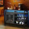 imageYITAHOME Liquor Cabinet Bar for Home 47quot Industrial Wine Buffet Cabinet with LED LightsPower Outlets and Wine Rack Storage Small Coffee Bar Cabinet for Kitchen Dining Living Room Black