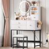 imageYITAHOME Makeup Vanity Desk with LED Mirror Jewelry Storage Hair Dryer Holder and Open Shelves Compact Vanity Desk for Small RoomsCream