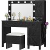 imageYITAHOME Makeup Vanity Desk with Mirror and Lights Farmhouse Vanity Table with Charging Station 42 Dressing Table with 2 Drawers ampamp 6 Cabinets 3 Color Lighting Modes for Bedroom BlackBlack