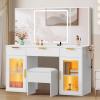 imageYITAHOME Makeup Vanity Table with Lights ampamp TriFold Mirror 56quot White Dressing Desk with RGBLit Glass Cabinets PushtoOpen Storage 4 Drawers Shelves Power Outlet and Padded Stool