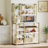 imageYITAHOME Microwave Stand Bakers Rack w Power Outlet Coffee Bar Kitchen Freestanding Utility Storage Shelf for Pantry Appliance Spice Pot Pan Organizer w Thickened Counter 6 Hook 39quot Oak ampamp WhiteWhite  Gold