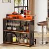 imageYITAHOME Mini Home Bar Unit for Living Room with WallMounted Shelf Rack ampamp Music Sensing LED Light Tall Bars Table with Wine Rack Alcohol Storage Glasses Hanger Footrest for Kitchen Pub BlackRustic Brown