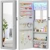imageYITAHOME Mirror Jewelry Cabinet Wall Mounted Jewelry Cabinet Door Hanging LED Jewelry Organizer with Full Length MirrorBuiltin Makeup Mirror4 Drawers Lockable Jewelry Armoires Grey