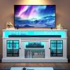 imageYITAHOME Modern TV Stand for 75 Inch TV LED Entertainment Center with Adjustable Shelves and Glass Doors 32 Tall Television Stands TV Media Console Table for Living Room Pine GreyWhite