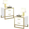 imageYITAHOME Nightstand with 2 Drawers Small End Side Table with Storage Modern Bedside Table with Metal Frame for Small Space Bedroom Set of 2 White
