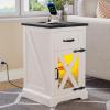 imageYITAHOME Nightstand with Charging Station Farmhouse End Bedside Table with LED Lights Barn Door and Adjustable Storage Shelf Table Wood Rustic Sofa Side Table for Living Room Bedroom 1pcWhite