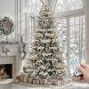 imageYITAHOME PreLit Mountain Pine Flocked Christmas Tree with Remote 75FT PreDecorated Hierarchical Tower Flocked Christmas Tree 1278 Branch Tips 550 Lights 55 Pine Cones for Party Home DecoWhite Flocked Natural Layered