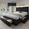 imageYITAHOME Queen Size Bed Frame with 3 Storage Drawers and RGB LED Lights Velvet Upholstered Bed with Charging Station and Storage Headboard No Box Spring Needed Easy Assembly NoiseFree GreyBlack