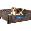 imageYITAHOME Rattan Dog Sofa Bed with CushionWicker Pet Bed Sofa Couch Indoor Outdoor Water Unaffected for Large Medium Small Dogs Cats 248L197W98BlueBrownBlue