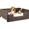 imageYITAHOME Rattan Dog Sofa Bed with CushionWicker Pet Bed Sofa Couch Indoor Outdoor Water Unaffected for Large Medium Small Dogs Cats 248L197W98BlueBrownBeige