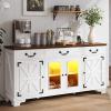 imageYITAHOME Sideboard Buffet Cabinet with Power Outlets ampamp LED Light 66 Large Modern Farmhouse Storage Cabinet w3 Drawers and Glass Doors Coffee Bar Table for Kitchen Living Room White ampamp Brown