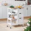 imageYITAHOME Small Solid Wood Top Kitchen Island Cart on Wheels with Storage Rolling Portable Dining Room Serving Utility Carts Mobile Movable with 3 Drawers Cabinet Dark Brown267W White