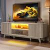 imageYITAHOME TV Stands for Living Room Modern Entertainment Center with Power Outlets for Television up to 65 Inch Farmhouse Media Console TV Cabinet with Adjustable Shelf ampamp Open Shelves WhiteLight Oak