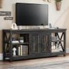 imageYITAHOME TV Stands for Living Room Modern Entertainment Center with Power Outlets for Television up to 65 Inch Farmhouse Media Console TV Cabinet with Adjustable Shelf ampamp Open Shelves WhiteDark Rustic Oak