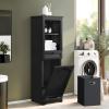 imageYITAHOME Tilt Out Laundry Hamper Cabinet 53quot Tall Hidden Laundry Hamper with Drawer Bathroom Storage Cabinet Shelf with a Clothes Basket BlackBlack