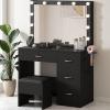 imageYITAHOME Vanity Desk Set with Lighted Mirror Makeup Vanity with Power Outlets ampamp Storage Drawers Vanity Set with StoolDark Black