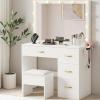 imageYITAHOME Vanity Desk Set with Lighted Mirror Makeup Vanity with Power Outlets ampamp Storage Drawers Vanity Set with StoolIvory