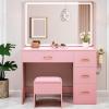 imageYITAHOME Vanity Desk Set with Lighted Mirror Makeup Vanity with Power Outlets ampamp Storage Drawers Vanity Set with StoolLight Pink