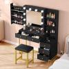 imageYITAHOME Vanity Desk with 22quot Mirror LED Lights and Power Outlet Makeup Table with 4 Drawers Adjustable 3 Lighting Colors Vanity Table with Open Storage Shelves for Bedroom Dressing Room WhiteBlack