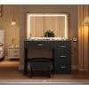 imageYITAHOME Vanity Desk with Large 35quot Mirror and LED LightsCharcoal Black