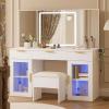 imageYITAHOME Vanity Desk with Large 35quot Mirror and LED LightsIce White