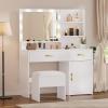 imageYITAHOME Vanity Desk with Mirror Makeup Vanity Set with Power Strip 9 Dimmable Bulbs Drawers Cabinet Shelves and Stool 3Color Adjustable Lighting Elegant Vanity for Dressing Room WhitePearl White
