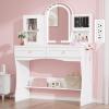 imageYITAHOME Vanity Desk with Mirror ampamp Light Makeup Vanity Table with Power Outlets and Jewelry Organizers Cabinet Dressing Table with Hair Dryer Rack 2 Drawers Cute Curved Design for Bedroom White
