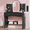 imageYITAHOME Vanity Desk with Mirror ampamp Light Makeup Vanity Table with Power Outlets and Jewelry Organizers Cabinet Dressing Table with Hair Dryer Rack 2 Drawers Cute Curved Design for Bedroom Black