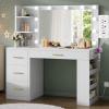 imageYITAHOME Vanity Desk with Mirror ampamp Lights Makeup Vanity Table Set with Power Outlet 4 Drawers 6 Open Shelves Above and 3 Adjustable Shelves Below 3 Lighting Modes Dressing Table for Bedroom PinkWhite