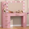 imageYITAHOME Vanity Desk with Mirror ampamp Lights Makeup Vanity Table Set with Power Outlet 4 Drawers 6 Open Shelves Above and 3 Adjustable Shelves Below 3 Lighting Modes Dressing Table for Bedroom PinkPink