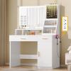 imageYITAHOME Vanity Desk with Mirror and Light Makeup Vanity Set with Jewelry Organizer Drawers Cabinet and Lots Shelves 3 Color Adjustable Lighting Dressing Table for Bedroom Dressing Room White